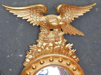 Convex Mirror with Eagle Wood Gilt with Golden Leafed 1950 1970