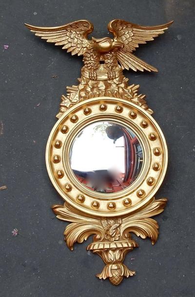 Convex Mirror with Eagle Wood Gilt with Golden Leafed 1950 1970
