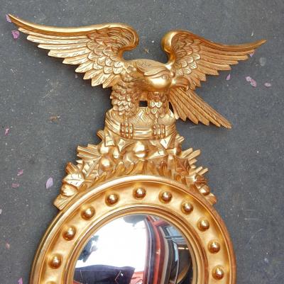 Convex Mirror with Eagle Wood Gilt with Golden Leafed 1950 1970