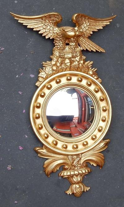 Convex Mirror with Eagle Wood Gilt with Golden Leafed 1950 1970