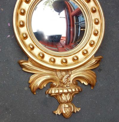 Convex Mirror with Eagle Wood Gilt with Golden Leafed 1950 1970