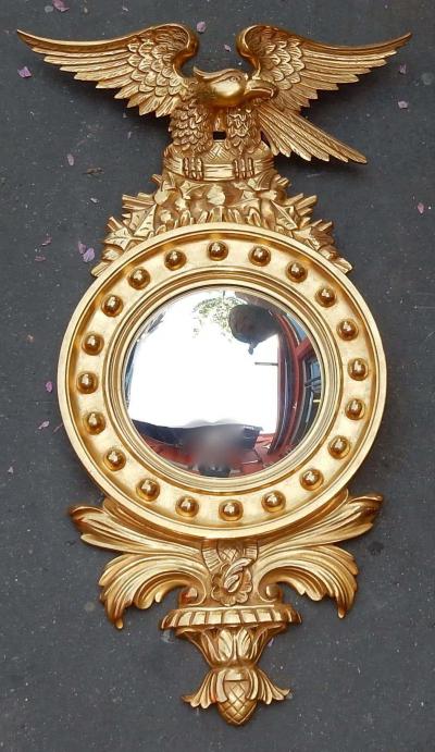 Convex Mirror with Eagle Wood Gilt with Golden Leafed 1950 1970