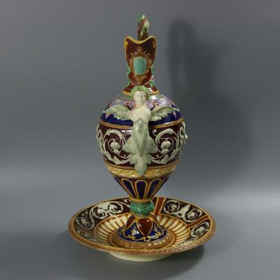 Copeland Majolica Renaissance Style Ewer And Stand