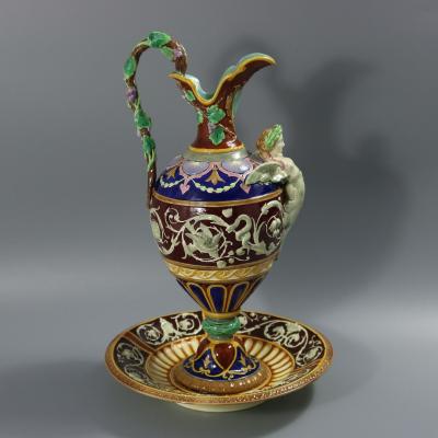 Copeland Majolica Renaissance Style Ewer And Stand