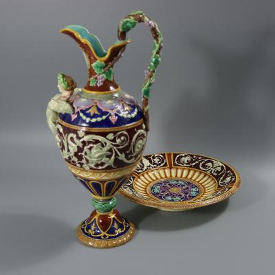 Copeland Majolica Renaissance Style Ewer And Stand
