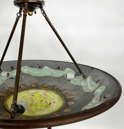 Copper Art Glass Studio Brutalist Fixture Pendant Chandelier