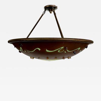 Copper Art Glass Studio Brutalist Fixture Pendant Chandelier