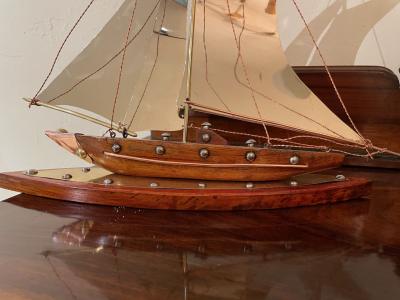 Copper Chrome Brass and Wooden Sailing Boat Sculpture