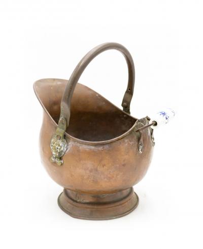 Copper Coal Scuttle with Ceramic Blue and White Handle