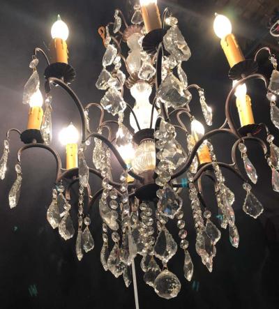 Copper Designed Metal and Crystal Chandelier with Centre Cut Glass Column