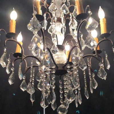 Copper Designed Metal and Crystal Chandelier with Centre Cut Glass Column