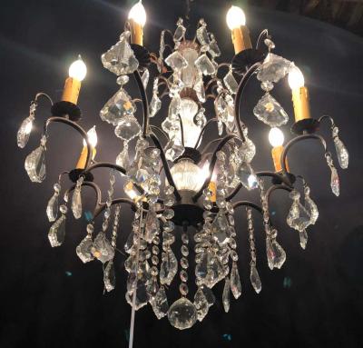 Copper Designed Metal and Crystal Chandelier with Centre Cut Glass Column