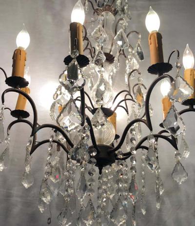 Copper Designed Metal and Crystal Chandelier with Centre Cut Glass Column