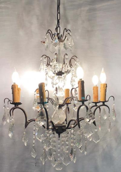 Copper Designed Metal and Crystal Chandelier with Centre Cut Glass Column