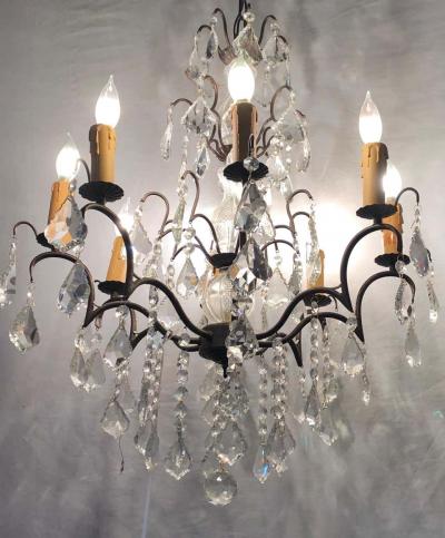 Copper Designed Metal and Crystal Chandelier with Centre Cut Glass Column
