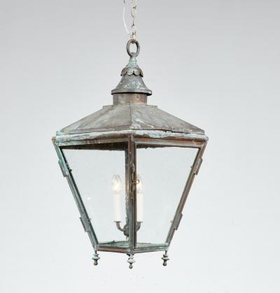 Copper Hanging Lantern with Scalloped Finial