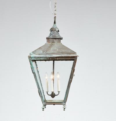Copper Hanging Lantern with Scalloped Finial