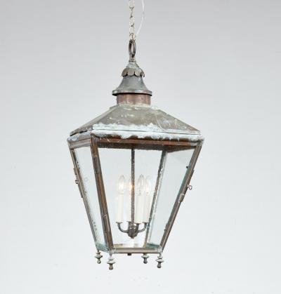 Copper Hanging Lantern with Scalloped Finial