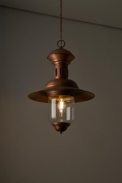 Copper and Clear Glass Nautical Style Pendant Light 1960s