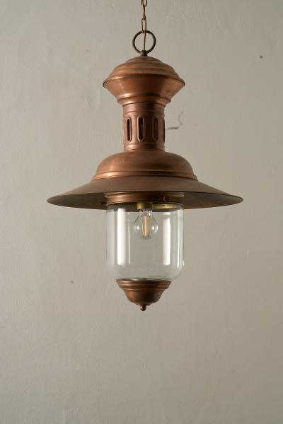 Copper and Clear Glass Nautical Style Pendant Light 1960s