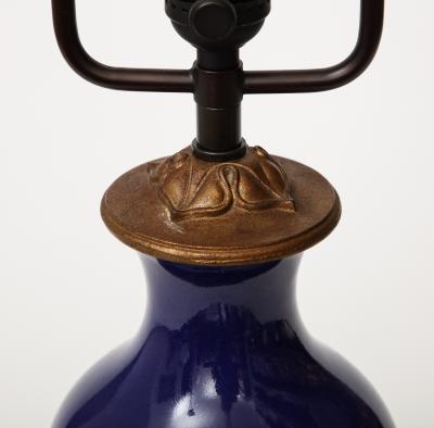 Copper and Lapis Blue Enamel Table Lamp 20th C 