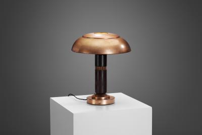 Copper and Wood Art Deco Table Lamp Europe ca 1930s