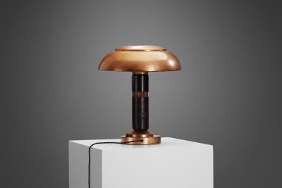 Copper and Wood Art Deco Table Lamp Europe ca 1930s
