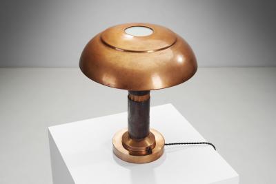 Copper and Wood Art Deco Table Lamp Europe ca 1930s