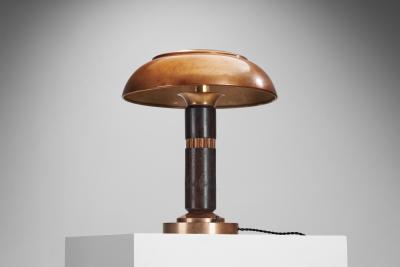 Copper and Wood Art Deco Table Lamp Europe ca 1930s