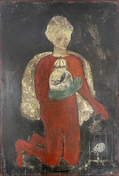 Corinne Tichadou LA FIGURE ROUGE The Red Face Oil painting by Corinne Tichadou