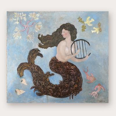 Corinne Tichadou MERMAID WITH THE HARP Oil painting on canvas