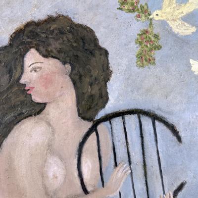 Corinne Tichadou MERMAID WITH THE HARP Oil painting on canvas