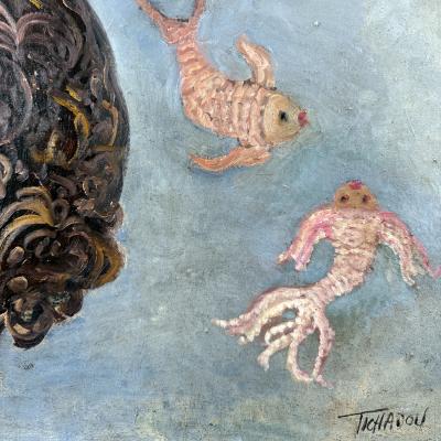 Corinne Tichadou MERMAID WITH THE HARP Oil painting on canvas