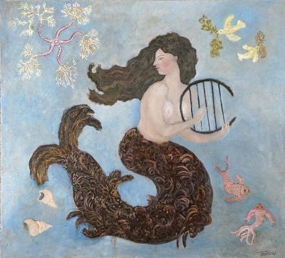 Corinne Tichadou MERMAID WITH THE HARP Oil painting on canvas