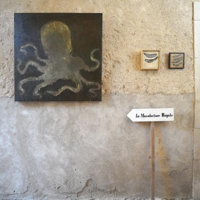 Corinne Tichadou OCTOPUS WITH BLACK BACKGROUND Oil painting on canvas