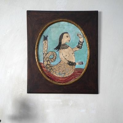 Corinne Tichadou OVAL MERMAID Oil painting with vintage patinated frame