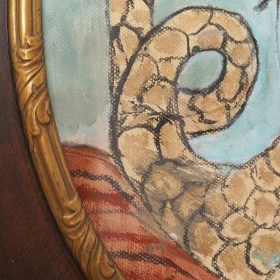 Corinne Tichadou OVAL MERMAID Oil painting with vintage patinated frame