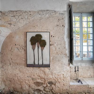 Corinne Tichadou THREE PALM TREES Oil and pastels painting