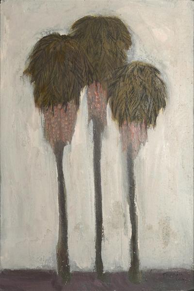 Corinne Tichadou THREE PALM TREES Oil and pastels painting