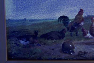 Cornelis Van Leemputten Chickens w Duck Rooster Landscape Painting by Cornelis van Leemputten