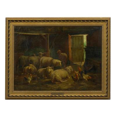 Cornelis Van Leemputten Painting of Sheep in Barn by Cornelis van Leemputten Belgian 1841 1902 