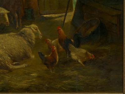 Cornelis Van Leemputten Painting of Sheep in Barn by Cornelis van Leemputten Belgian 1841 1902 