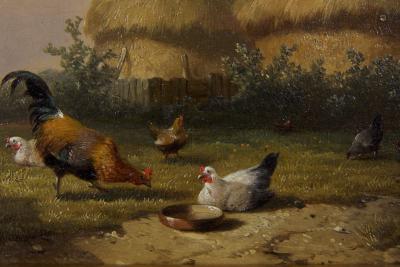 Cornelis Van Leemputten Poultry in the Yard Oil Landscape Painting by Cornelis van Leemputten