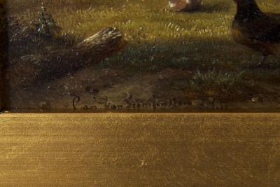 Cornelis Van Leemputten Poultry in the Yard Oil Landscape Painting by Cornelis van Leemputten