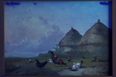 Cornelis Van Leemputten Poultry in the Yard Oil Landscape Painting by Cornelis van Leemputten