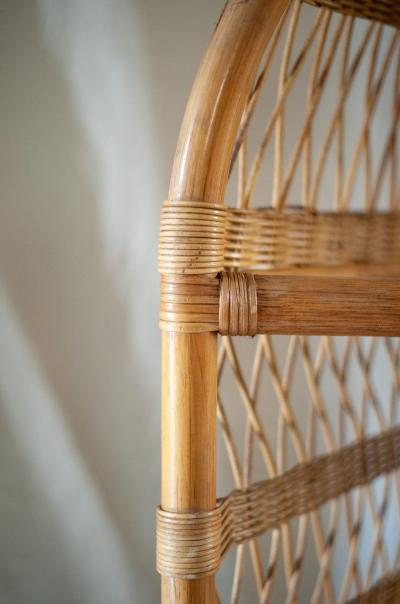 Corner Bookcase in Bamboo and Rattan 1970s