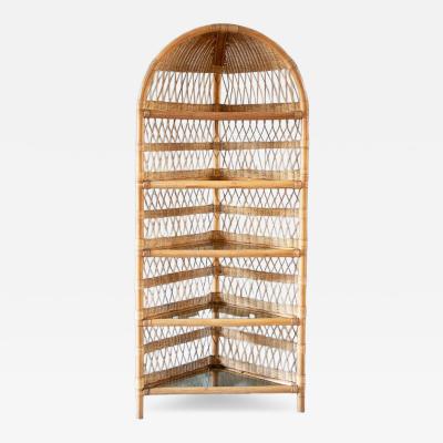 Corner Bookcase in Bamboo and Rattan 1970s