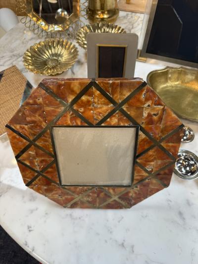Cornici Amber Shell and Brass Geometric Picture Frame