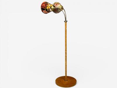 Corona Belysning Floor Lamp Wood Brass Fabric Sweden 1940s