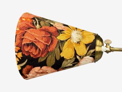 Corona Belysning Floor Lamp Wood Brass Fabric Sweden 1940s